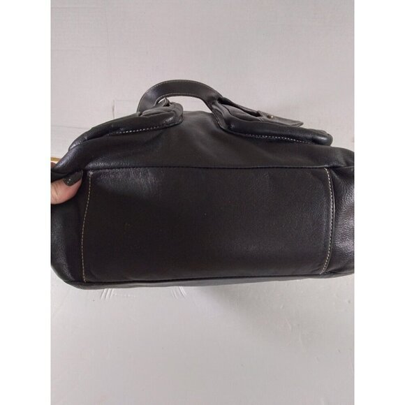 Lauren Ralph Lauren Large Black Leather Tote Bag Double Handles Lots Of Pockets - Picture 6 of 11